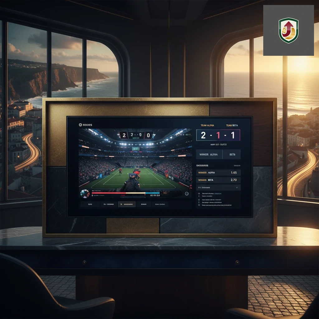 Interface da plataforma com stream ao vivo integrado e tabela de odds dinâmicas.
