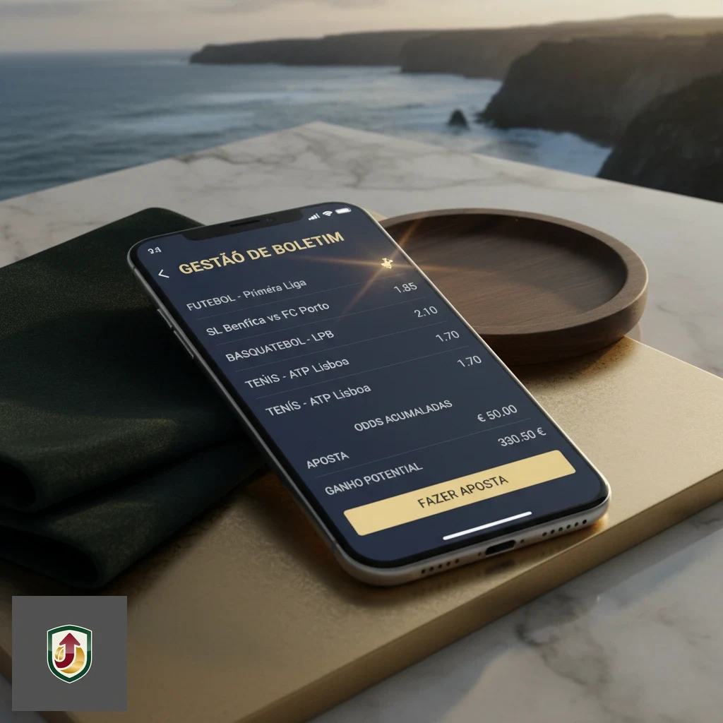 Interface do boletim de apostas no smartphone com seleções múltiplas e cálculo de retorno